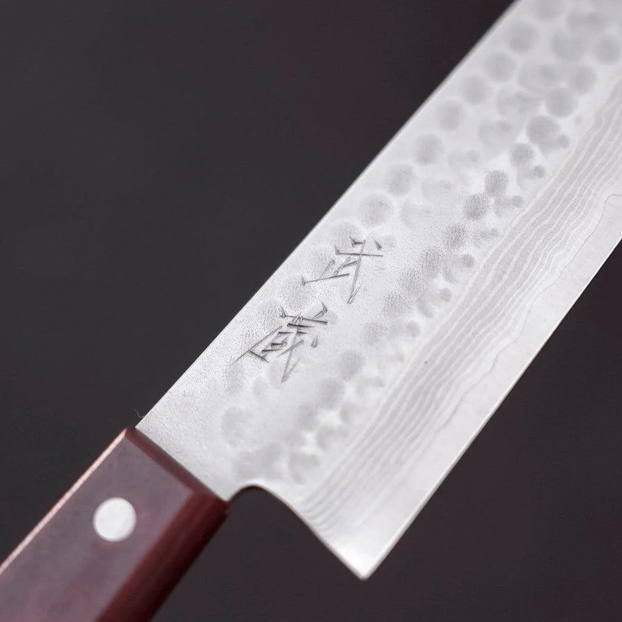 Santoku VG-10 Tsuchime Damast Roter Westlicher Griff 180mm - Image 3