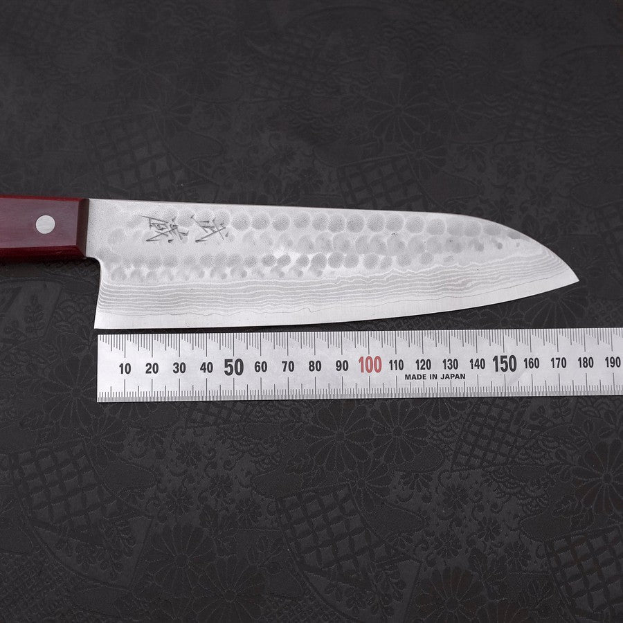 Santoku VG-10 Tsuchime Damast Roter Westlicher Griff 180mm - Image 7