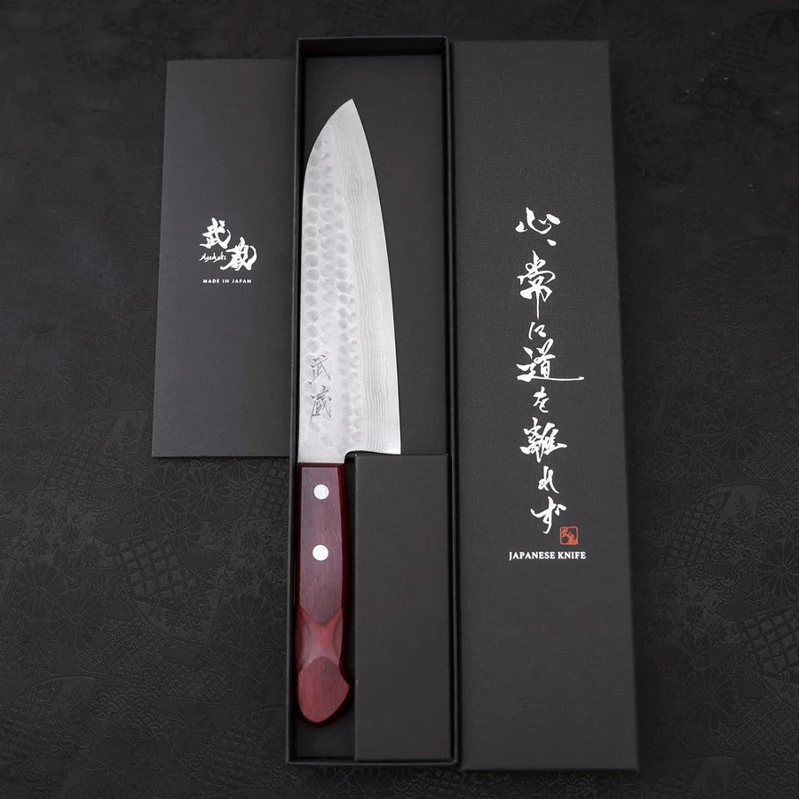 Santoku VG-10 Tsuchime Damast Roter Westlicher Griff 180mm - Image 8