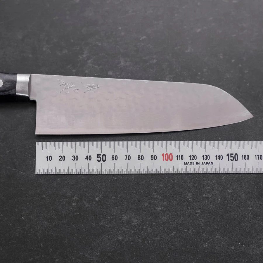 Santoku VG-10 Tsuchime Damast Blauer Westlicher Griff 170mm - Image 7