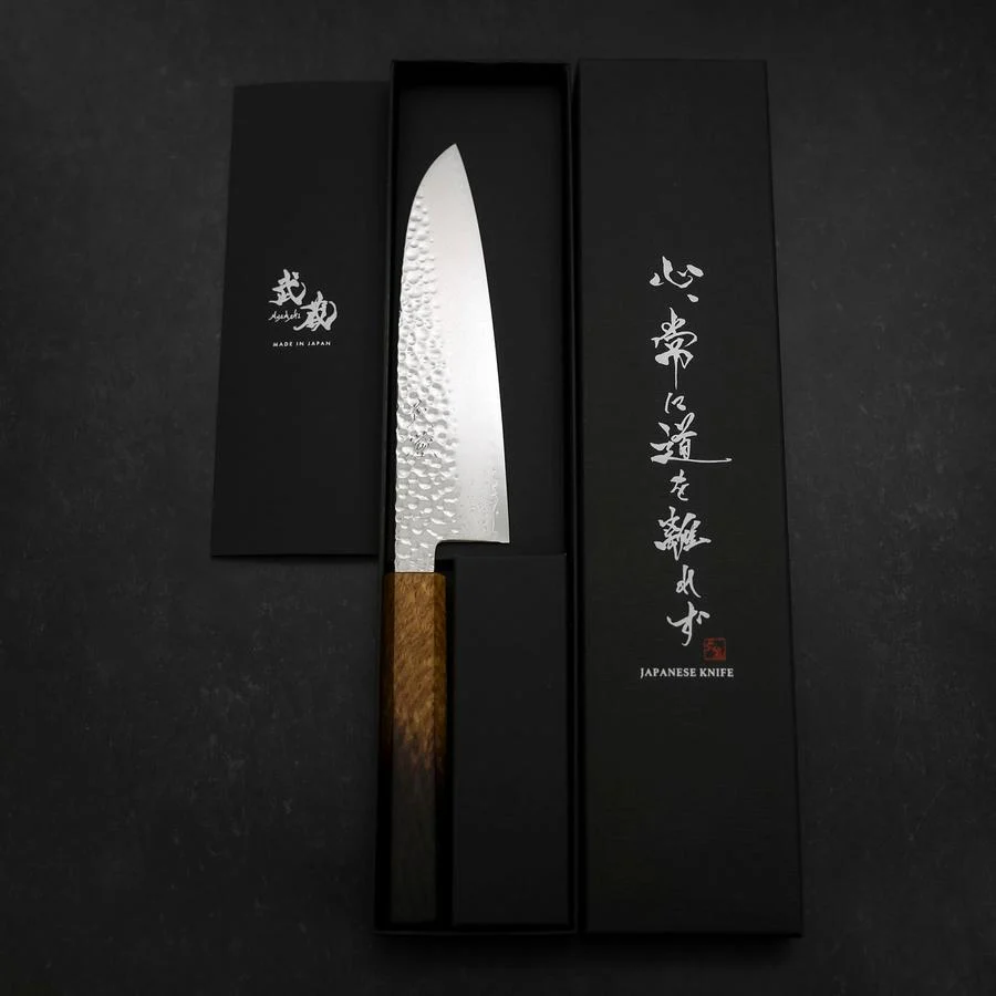 Santoku VG-10 Tsuchime Damast Yaki Urushi Griff 180mm - Image 8