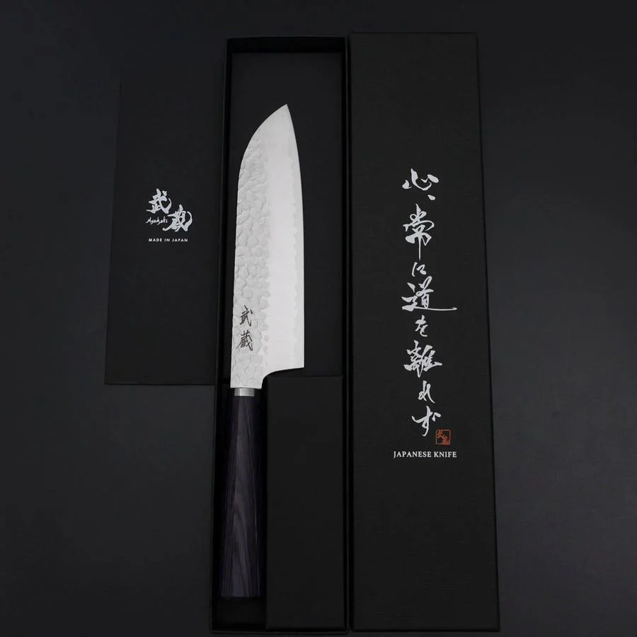 Santoku VG-10 Tsuchime Lila Runder Mahagoni Griff 165mm - Image 8