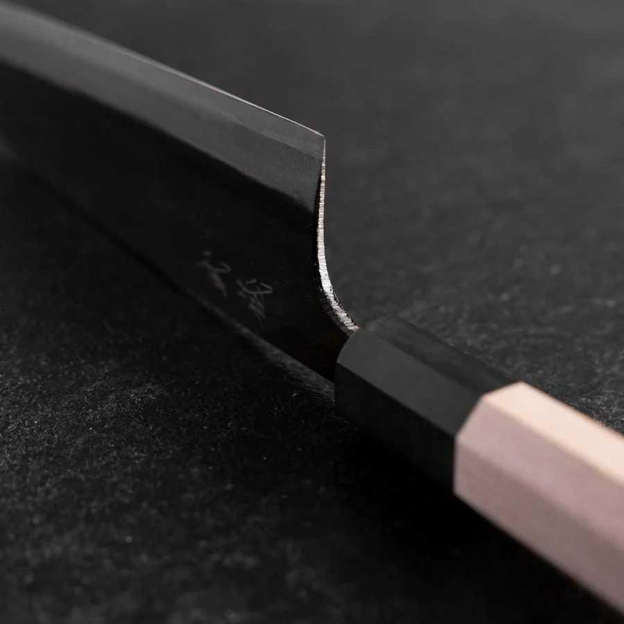 Santoku White Steel #2 Kurouchi Büffelhorn und Magnolienholz Griff 165mm - Image 4