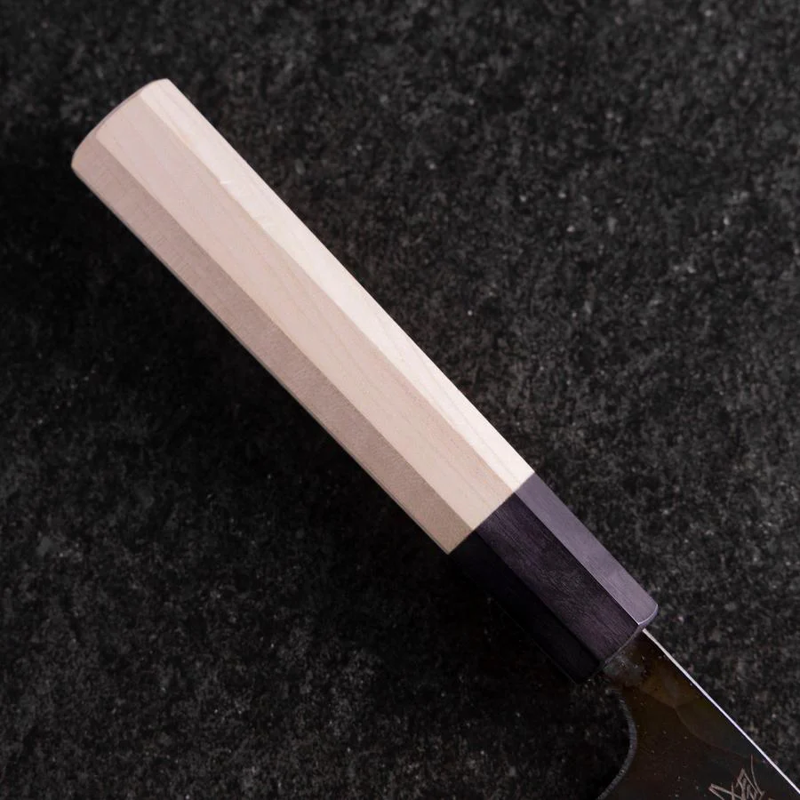 Santoku White Steel #2 Kurouchi Büffelhorn und Magnolienholz Griff 165mm - Image 6