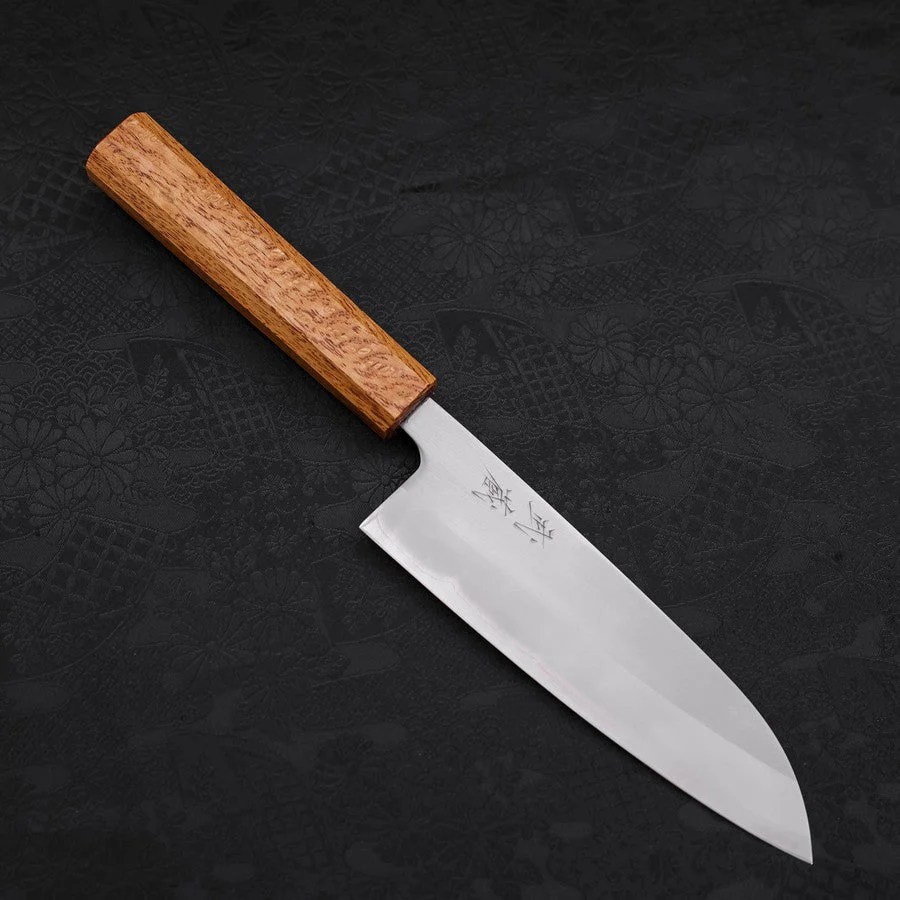 Santoku White Steel #1 Poliert Eichenholz Griff 165mm