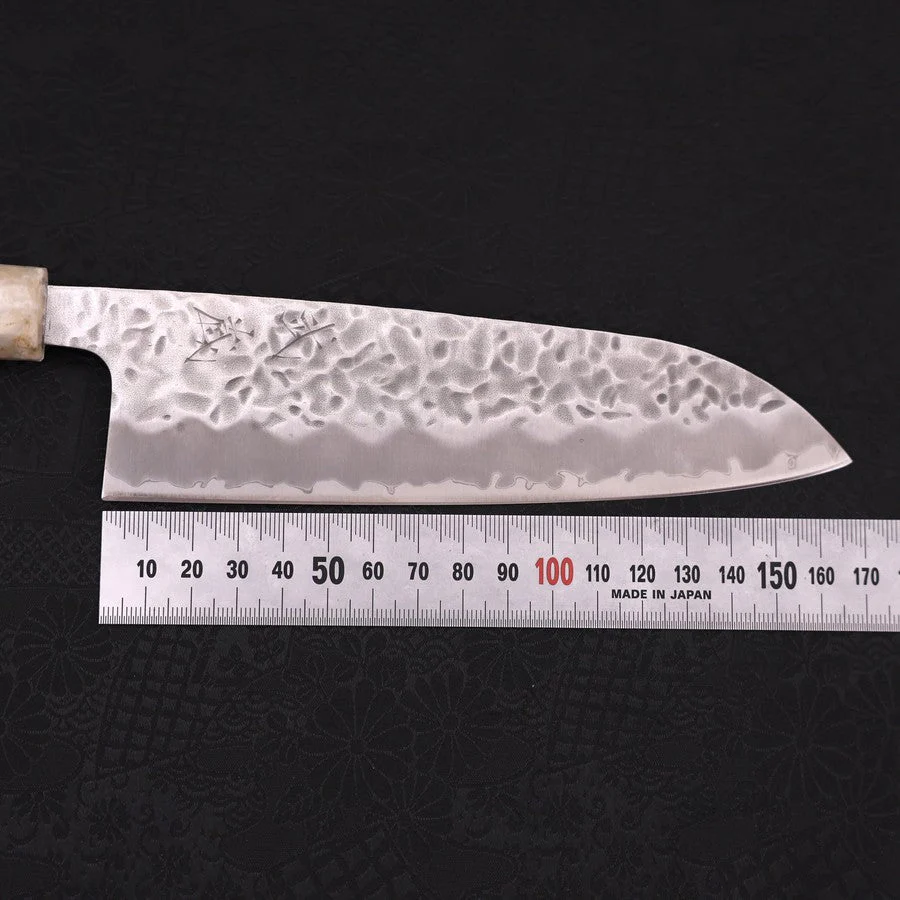 Santoku White Steel #1 Edelstahlummantelung Tsuchime Weiß-Blauer Ozeanplastik Griff 165mm - Image 7