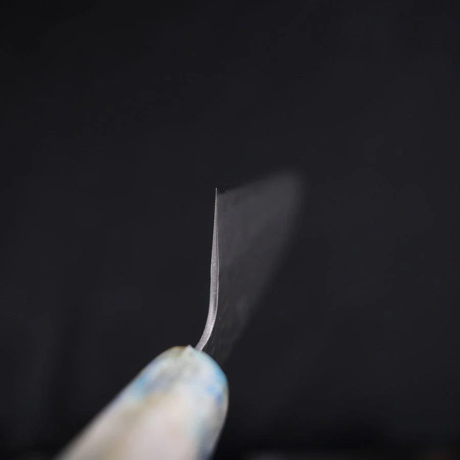 Santoku White Steel #1 Edelstahlummantelung Tsuchime Blau-Weißer-Mix Ozeanplastik Griff 165mm - Image 5