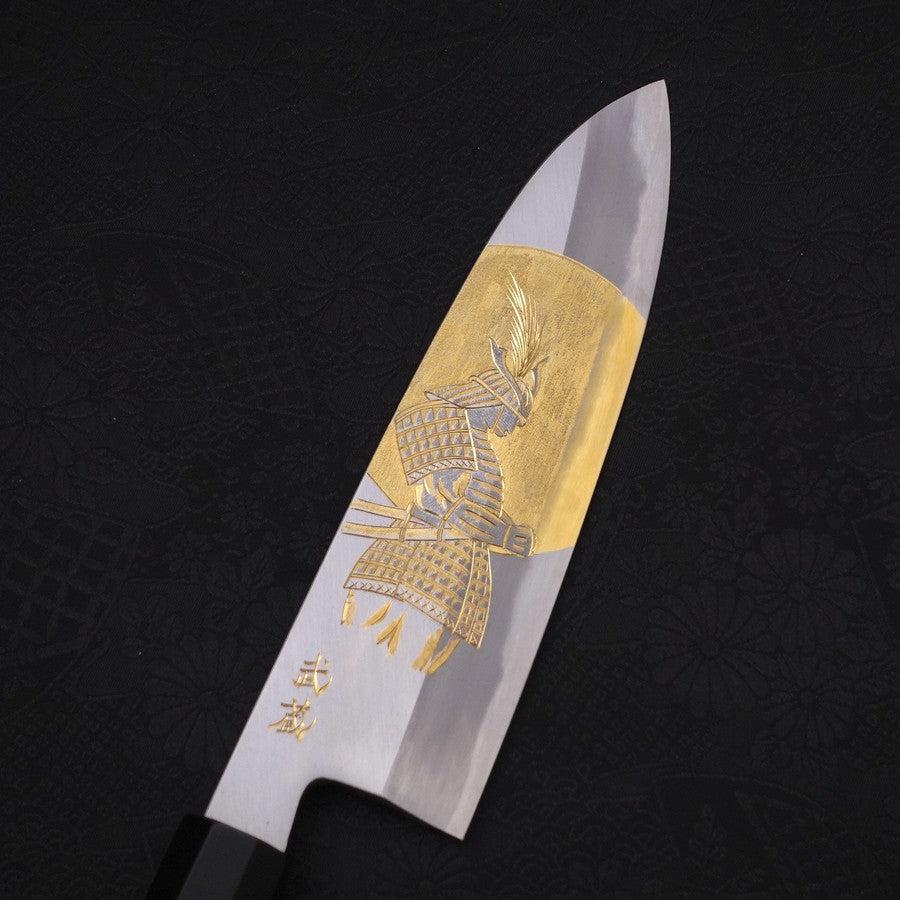 Santoku White Steel #2 Kasumi Chokin "Samurai Im Vollmond" Büffelhorn und Ebenholz Griff 180mm - Image 3
