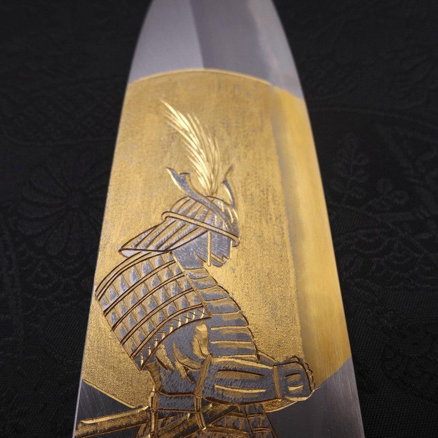 Santoku White Steel #2 Kasumi Chokin "Samurai Im Vollmond" Büffelhorn und Ebenholz Griff 180mm - Image 4