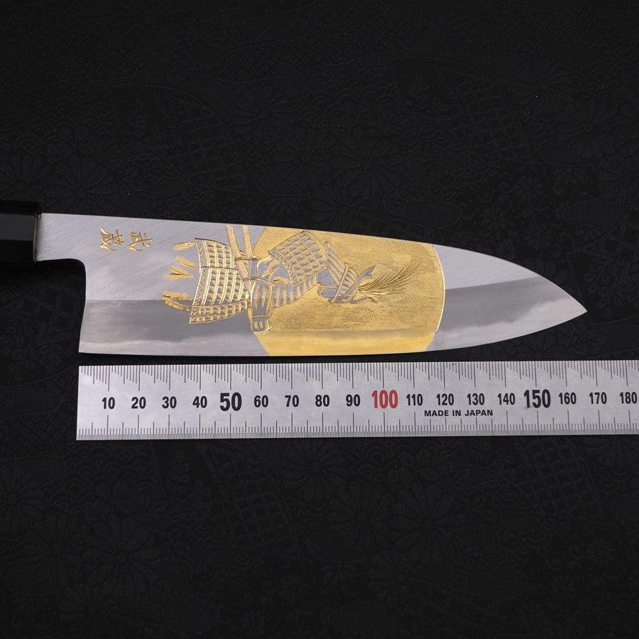 Santoku White Steel #2 Kasumi Chokin "Samurai Im Vollmond" Büffelhorn und Ebenholz Griff 180mm - Image 8