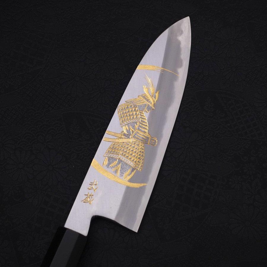 Santoku White Steel #2 Kasumi Chokin "Samurai Im Neumond" Büffelhorn und Ebenholz Griff 180mm - Image 3