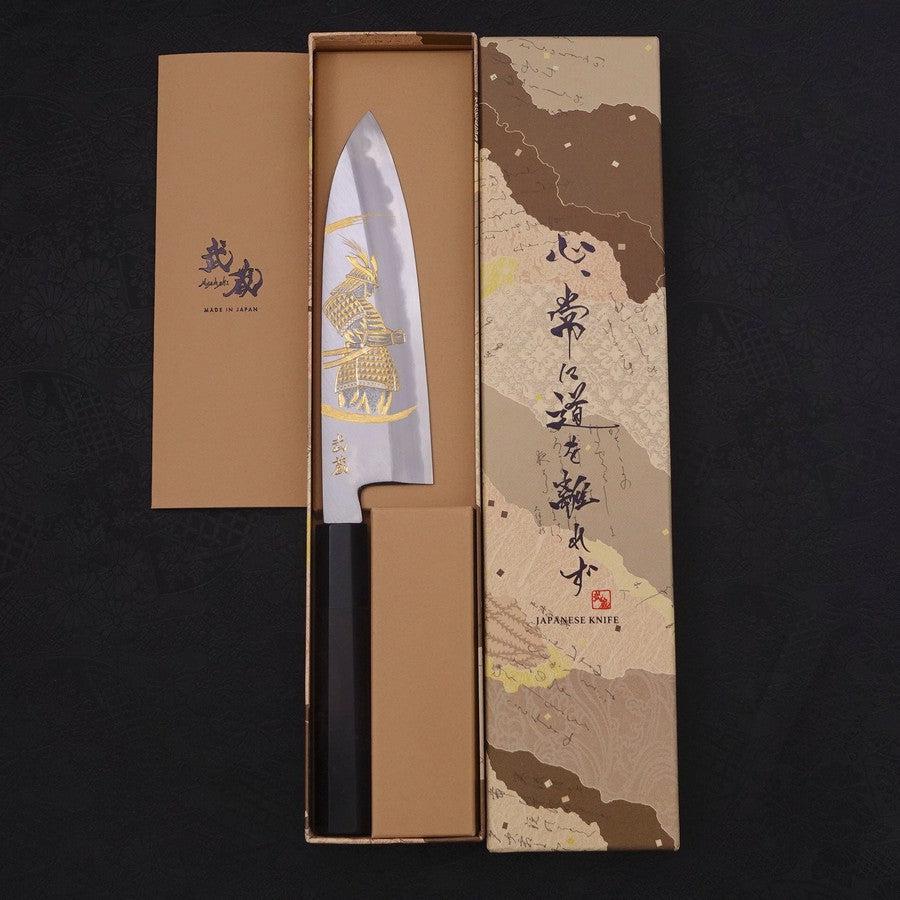 Santoku White Steel #2 Kasumi Chokin "Samurai Im Neumond" Büffelhorn und Ebenholz Griff 180mm - Image 9