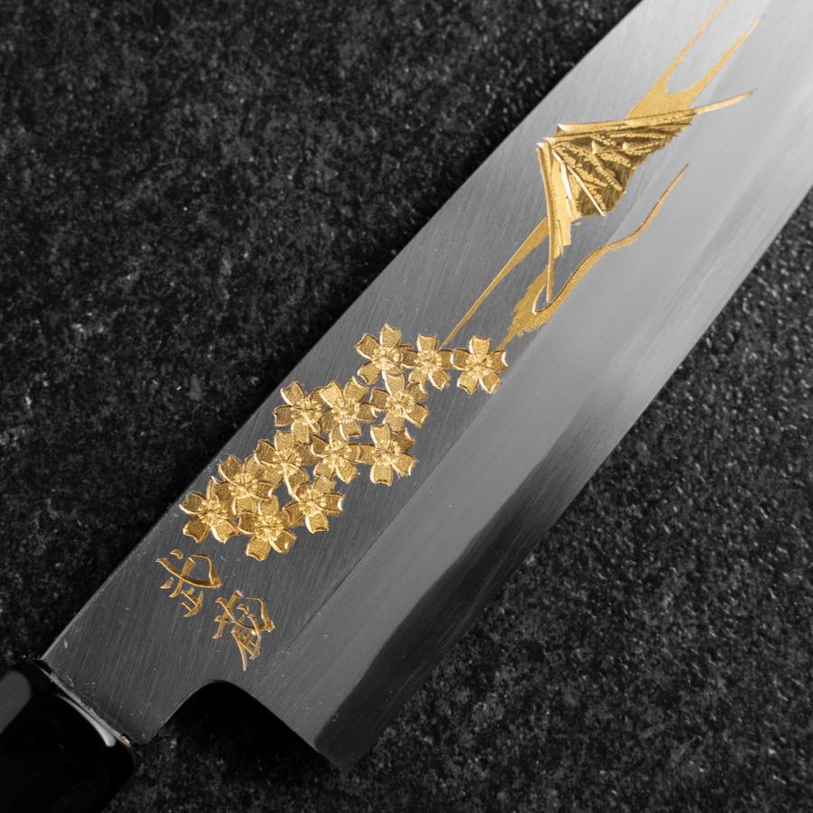 Santoku White Steel #2 Kasumi Einfache Fase Chokin Sakura-Fuji Büffelhorn und Ebenholz Griff 155mm - Image 3