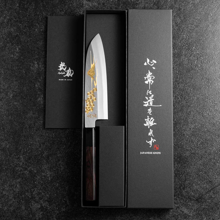 Santoku White Steel #2 Kasumi Einfache Fase Chokin Sakura-Fuji Büffelhorn und Ebenholz Griff 155mm - Image 8