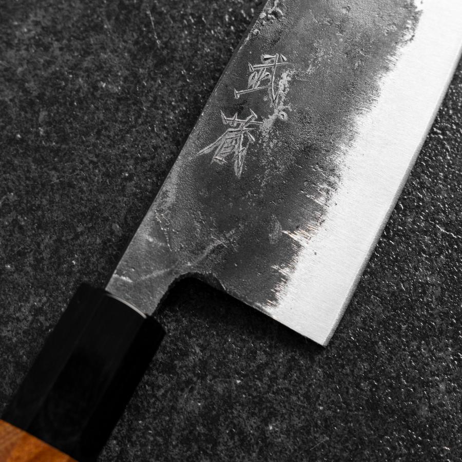 Santoku White Steel #2 Kurouchi Büffelhorn und Bubinga Griff 165mm - Image 3