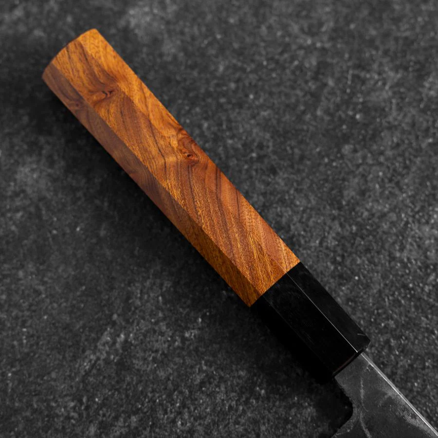 Santoku White Steel #2 Kurouchi Büffelhorn und Bubinga Griff 165mm - Image 6