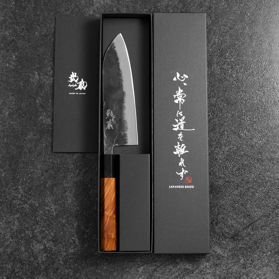Santoku White Steel #2 Kurouchi Büffelhorn und Bubinga Griff 165mm - Image 8