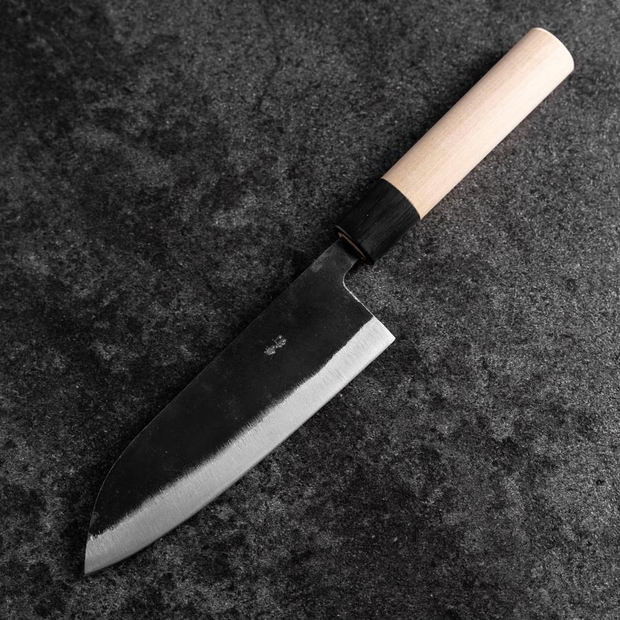 Santoku White Steel #2 Kurouchi Runder Büffelhorn und Magnolienholz Griff 165mm - Image 2