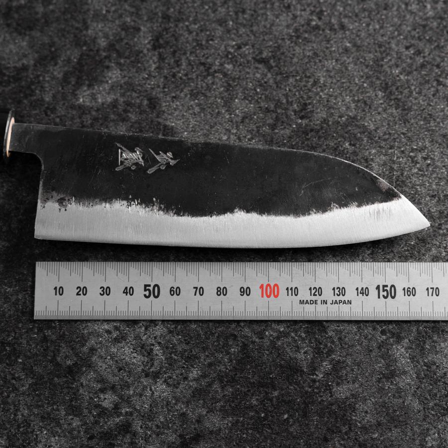 Santoku White Steel #2 Kurouchi Runder Büffelhorn und Magnolienholz Griff 165mm - Image 7
