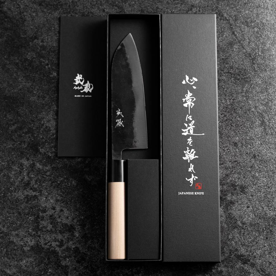 Santoku White Steel #2 Kurouchi Runder Büffelhorn und Magnolienholz Griff 165mm - Image 8