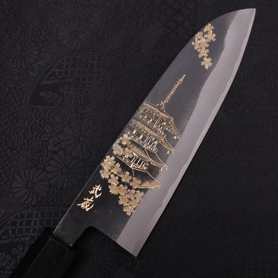 Santoku White Steel #2 Kurouchi Chokin "Pagode" Büffelhorn und Ebenholz Griff 170mm - Image 3
