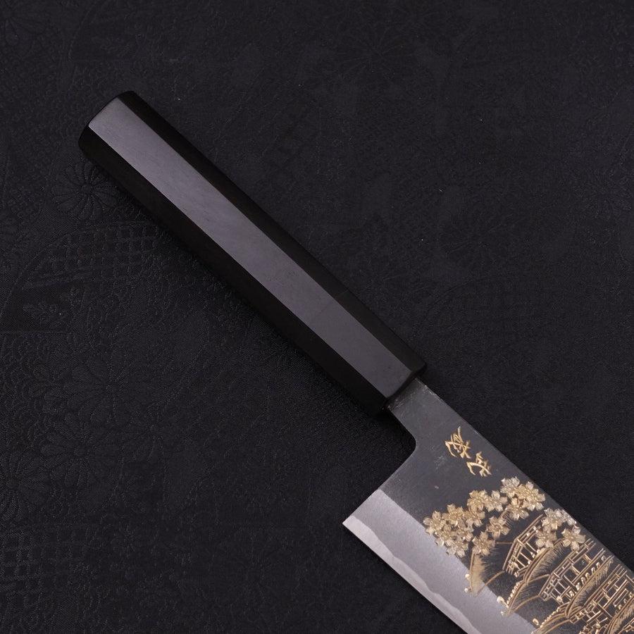 Santoku White Steel #2 Kurouchi Chokin "Pagode" Büffelhorn und Ebenholz Griff 170mm - Image 7