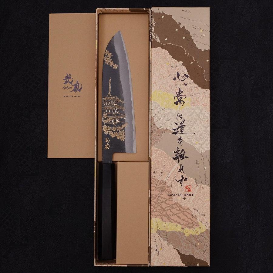 Santoku White Steel #2 Kurouchi Chokin "Pagode" Büffelhorn und Ebenholz Griff 170mm - Image 9