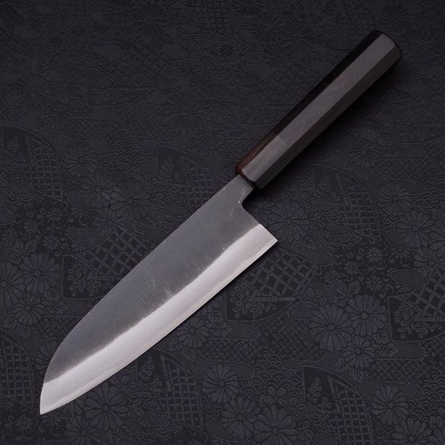 Santoku White Steel #2 Kurouchi Chokin "Samurai Im Vollmond" Büffelhorn und Ebenholz Griff 170mm - Image 2
