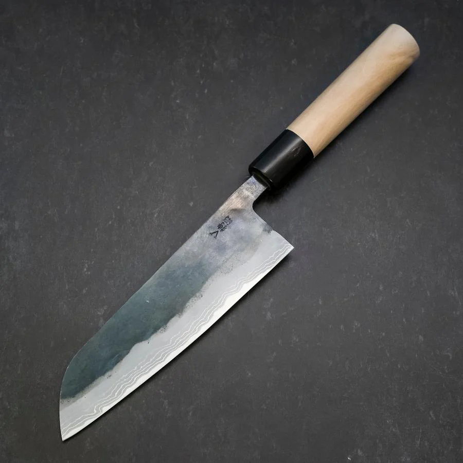 Santoku White Steel #2 Kurouchi Damast Büffelhorn und Magnolienholz Griff 165mm - Image 2