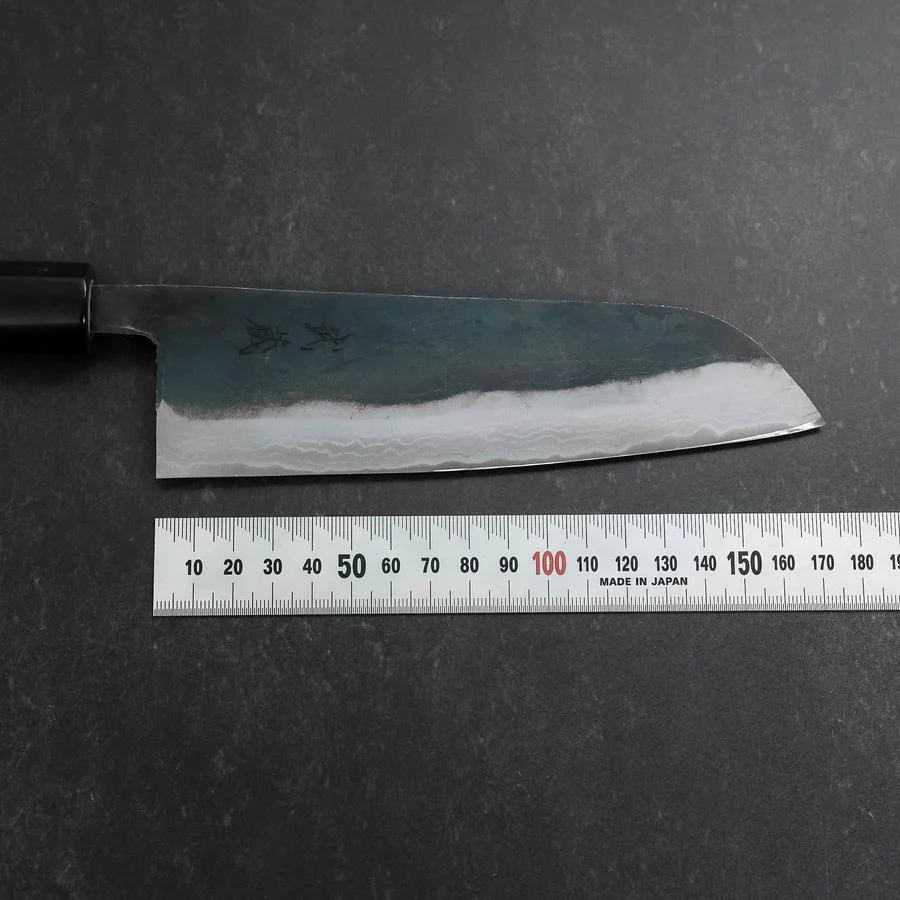 Santoku White Steel #2 Kurouchi Damast Büffelhorn und Magnolienholz Griff 165mm - Image 8
