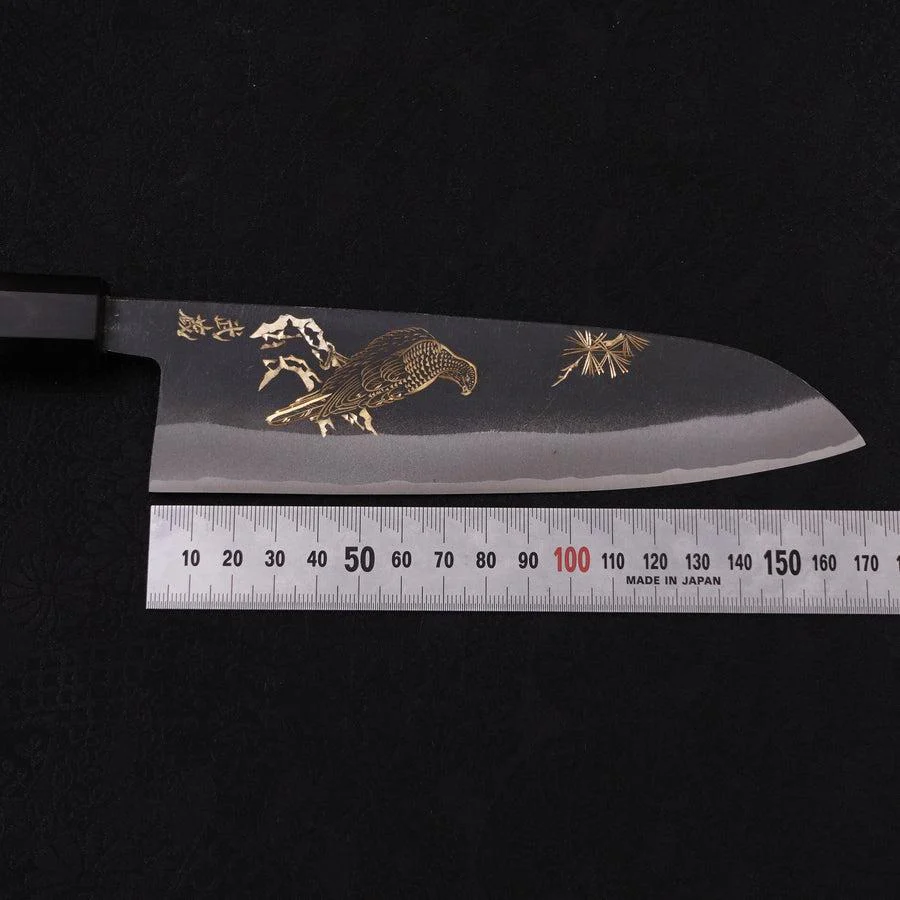 Santoku White Steel #2 Kurouchi Chokin "Adler" Büffelhorn und Ebenholz Griff 170mm - Image 8