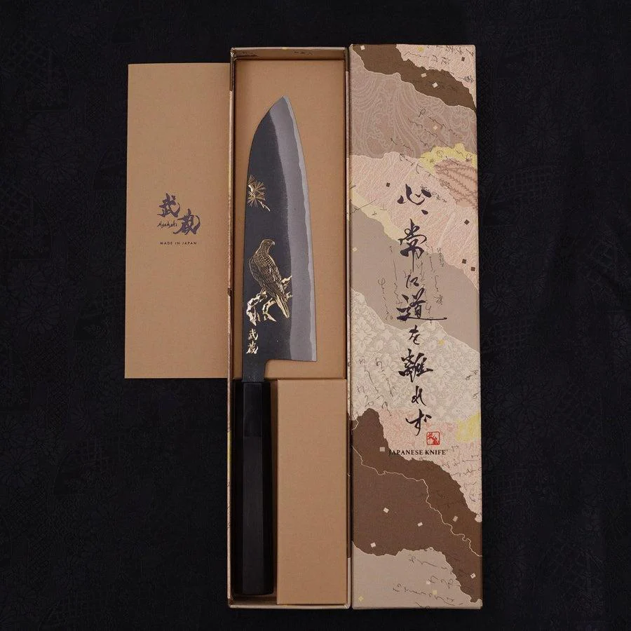 Santoku White Steel #2 Kurouchi Chokin "Adler" Büffelhorn und Ebenholz Griff 170mm - Image 9