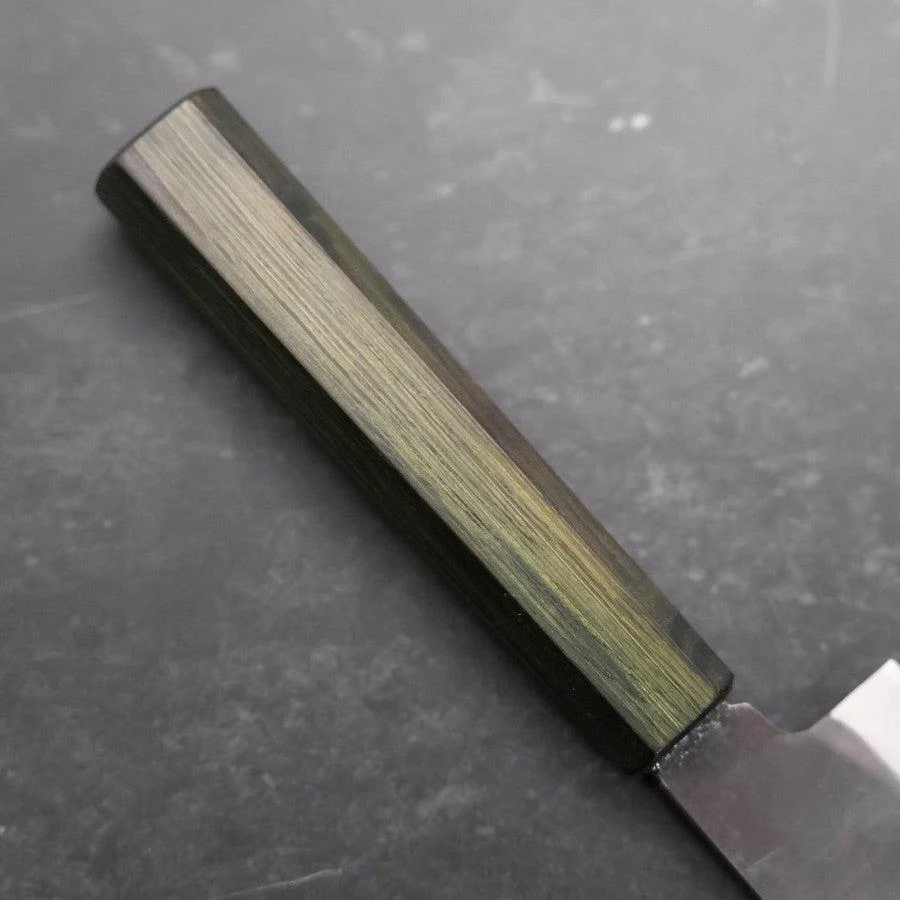 Santoku White Steel #2 Kurouchi Grüner Urushi Griff 165mm - Image 6