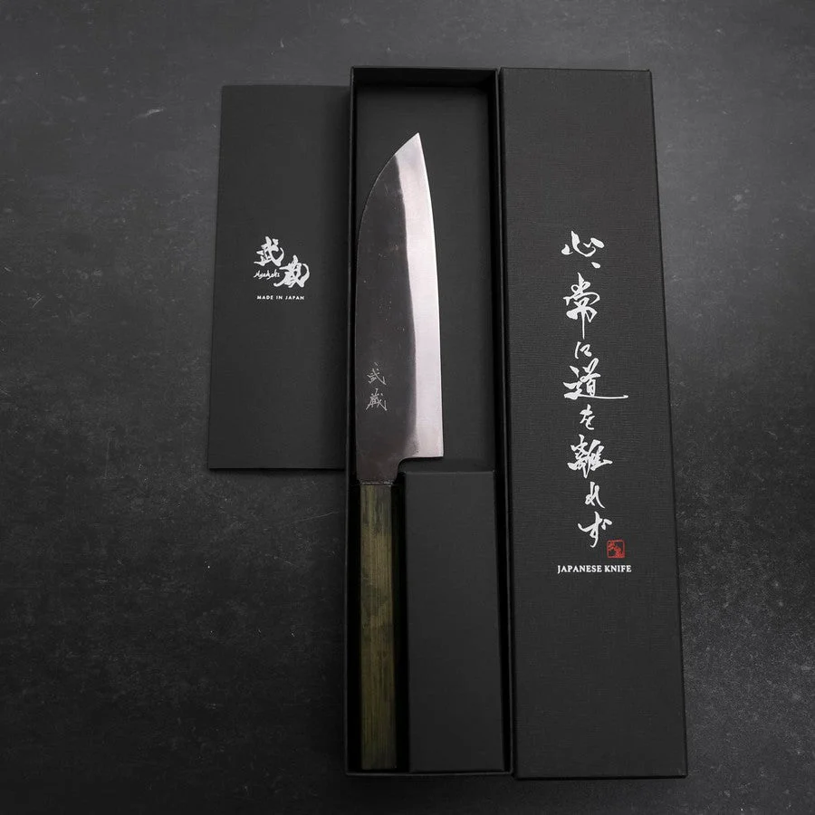 Santoku White Steel #2 Kurouchi Grüner Urushi Griff 165mm - Image 8