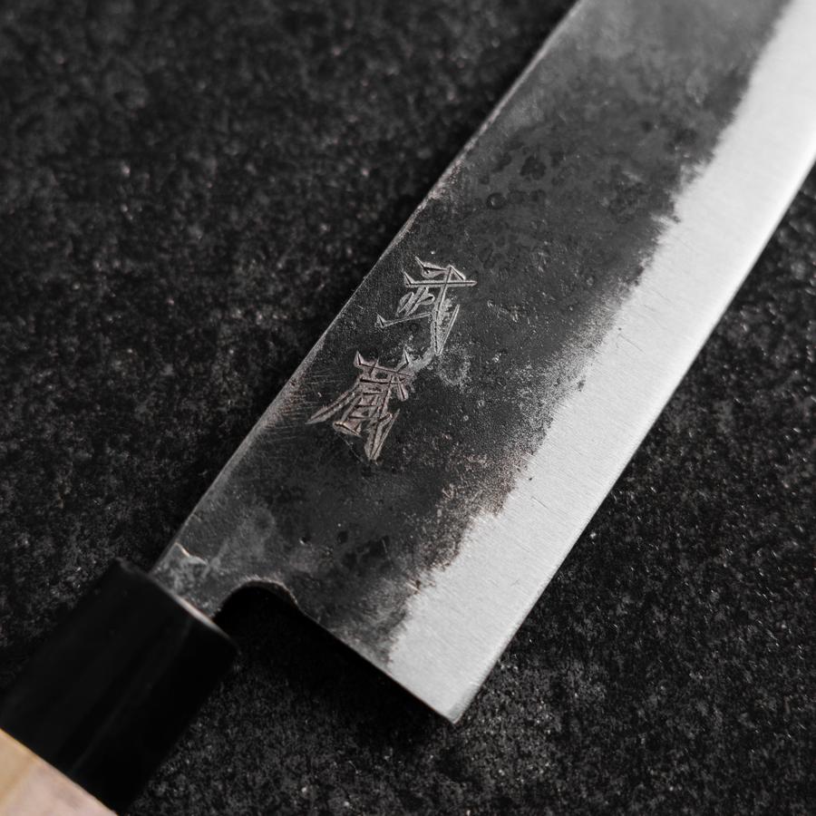 Santoku White Steel #2 Kurouchi Runder Magnolienholz Griff 165mm - Image 3