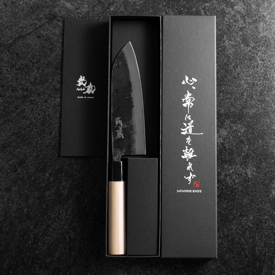 Santoku White Steel #2 Kurouchi Runder Magnolienholz Griff 165mm - Image 8