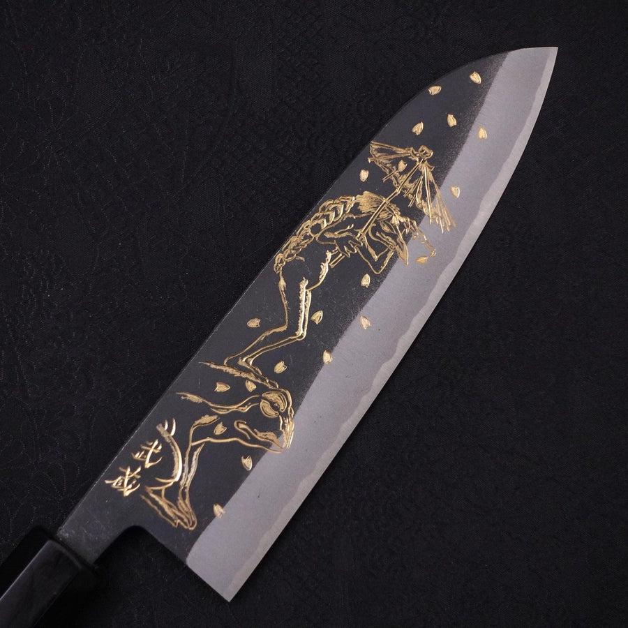 Santoku White Steel #2 Kurouchi Chokin "Kappa Auf Frosch" Büffelhorn und Ebenholz Griff 170mm - Image 3