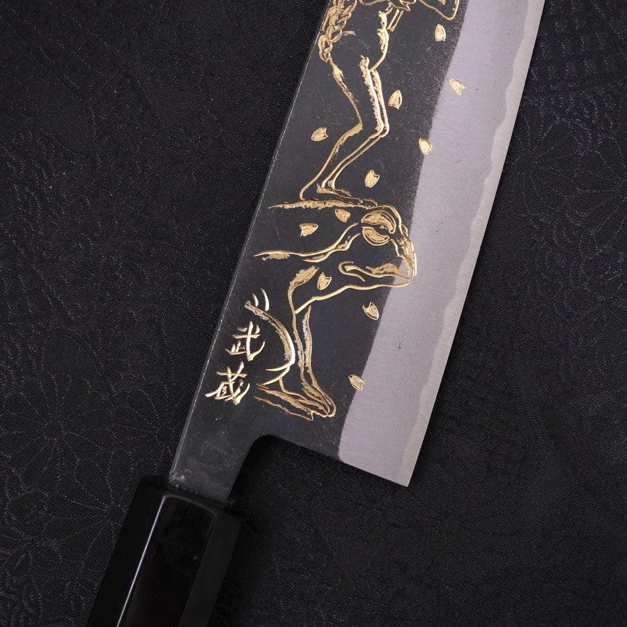 Santoku White Steel #2 Kurouchi Chokin "Kappa Auf Frosch" Büffelhorn und Ebenholz Griff 170mm - Image 4