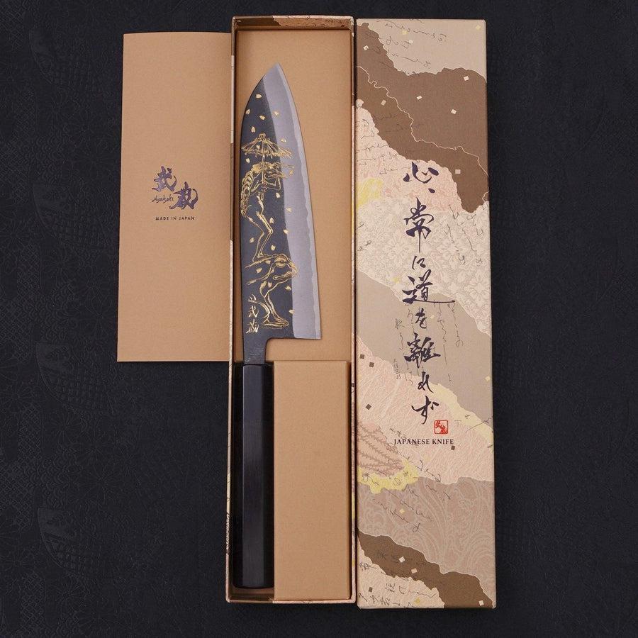 Santoku White Steel #2 Kurouchi Chokin "Kappa Auf Frosch" Büffelhorn und Ebenholz Griff 170mm - Image 9
