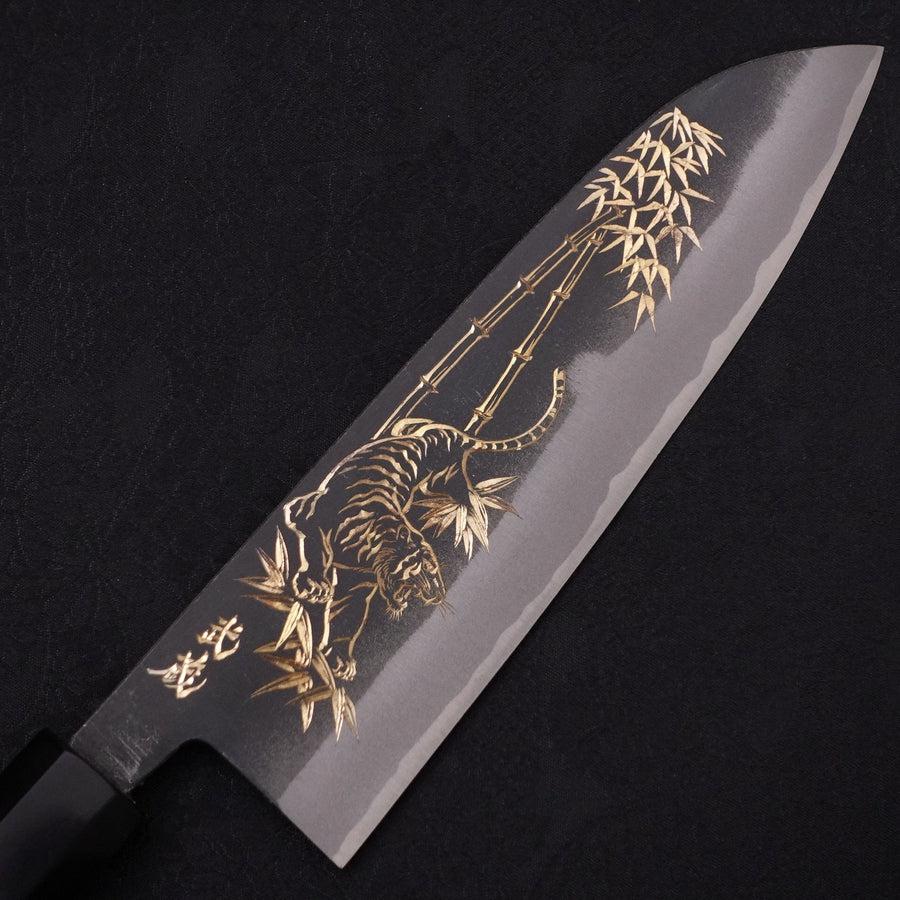Santoku White Steel #2 Kurouchi Chokin "Tiger-Bambus" Büffelhorn und Ebenholz Griff 170mm - Image 3