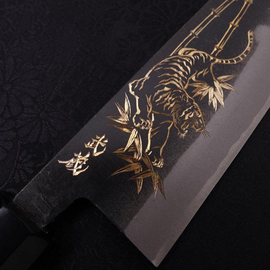 Santoku White Steel #2 Kurouchi Chokin "Tiger-Bambus" Büffelhorn und Ebenholz Griff 170mm - Image 4