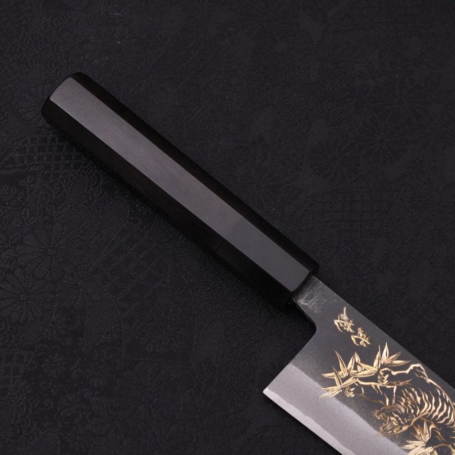 Santoku White Steel #2 Kurouchi Chokin "Tiger-Bambus" Büffelhorn und Ebenholz Griff 170mm - Image 7