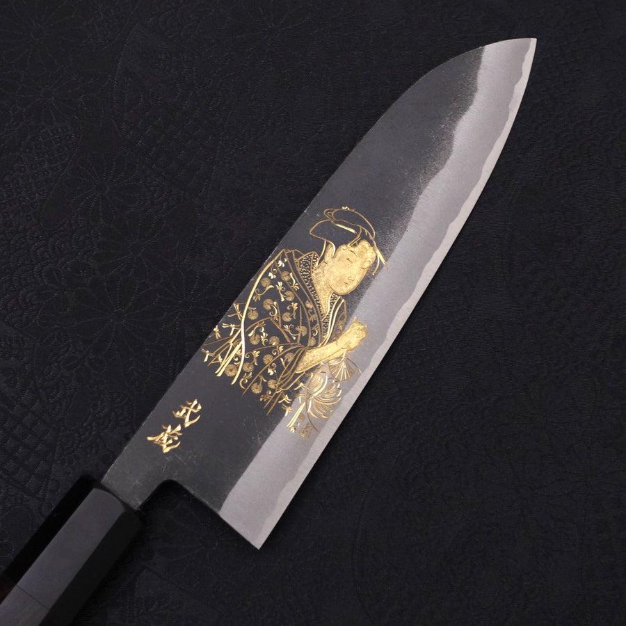 Santoku White Steel #2 Kurouchi Chokin "Bijin-Ga In Ukiyo-E" Büffelhorn und Ebenholz Griff 170mm - Image 3