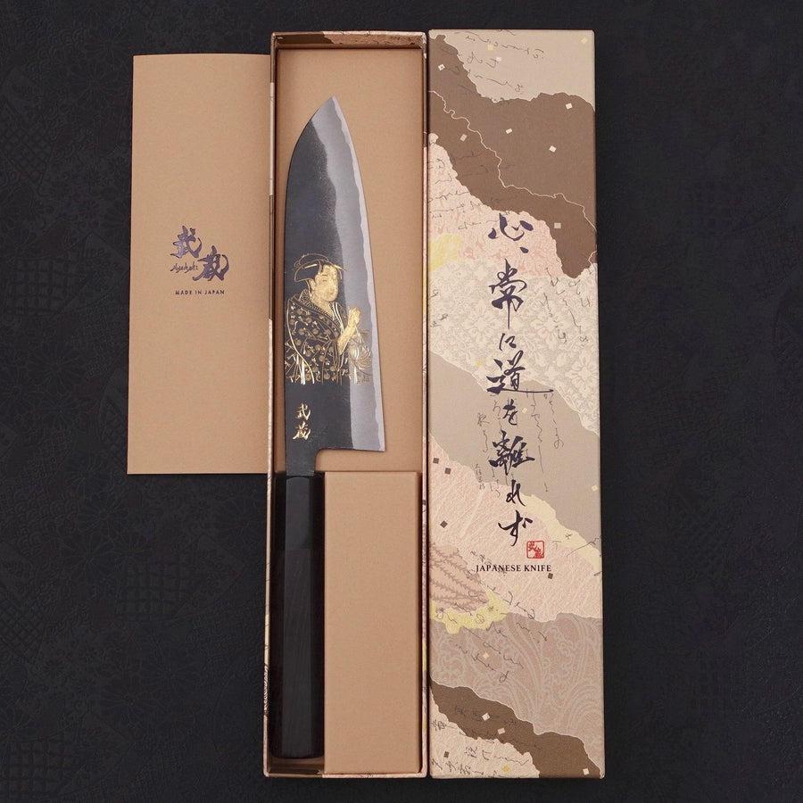 Santoku White Steel #2 Kurouchi Chokin "Bijin-Ga In Ukiyo-E" Büffelhorn und Ebenholz Griff 170mm - Image 9