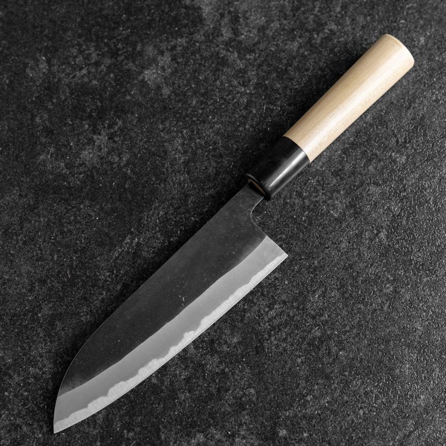 Santoku White Steel #2 Edelstahlummantelung Kurouchi Büffelhorn und Magnolienholz Griff (Kurigata) 170mm - Image 2