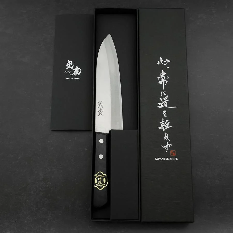 Santoku White Steel #2 Edelstahlummantelung Poliert Schwarzer Westlicher Griff 170mm - Image 8