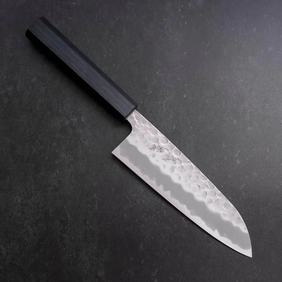 Santoku White Steel #2 Tsuchime Dunkelblauer Urushi Griff 165mm