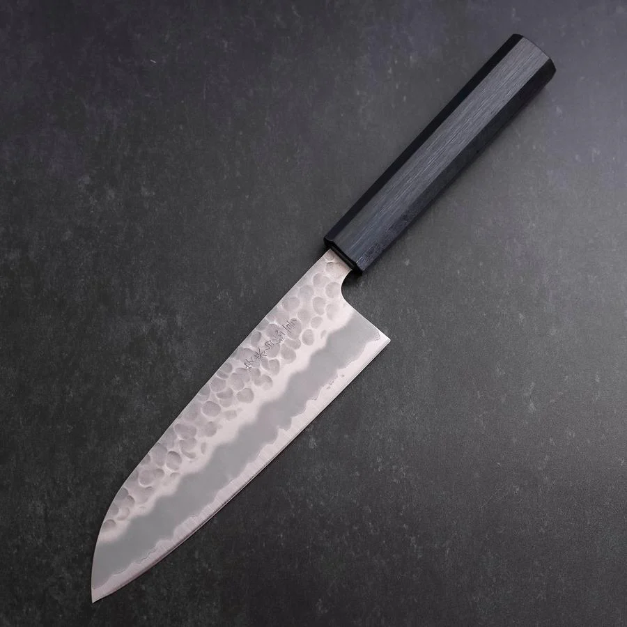 Santoku White Steel #2 Tsuchime Dunkelblauer Urushi Griff 165mm - Image 2
