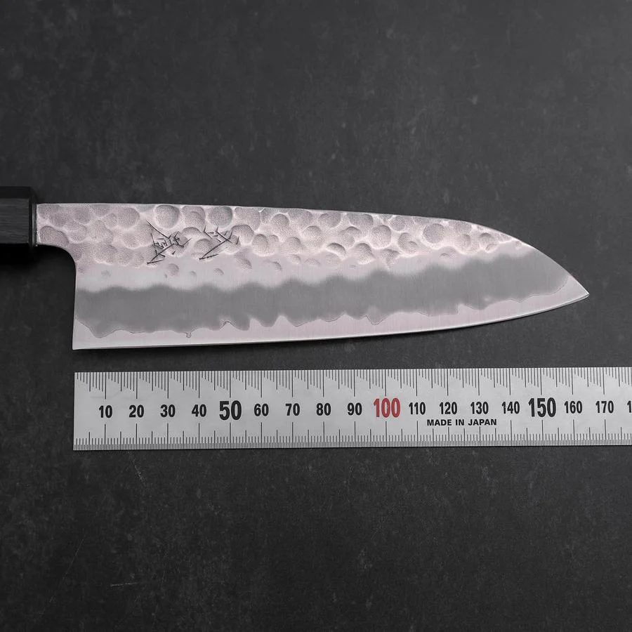 Santoku White Steel #2 Tsuchime Dunkelblauer Urushi Griff 165mm - Image 7