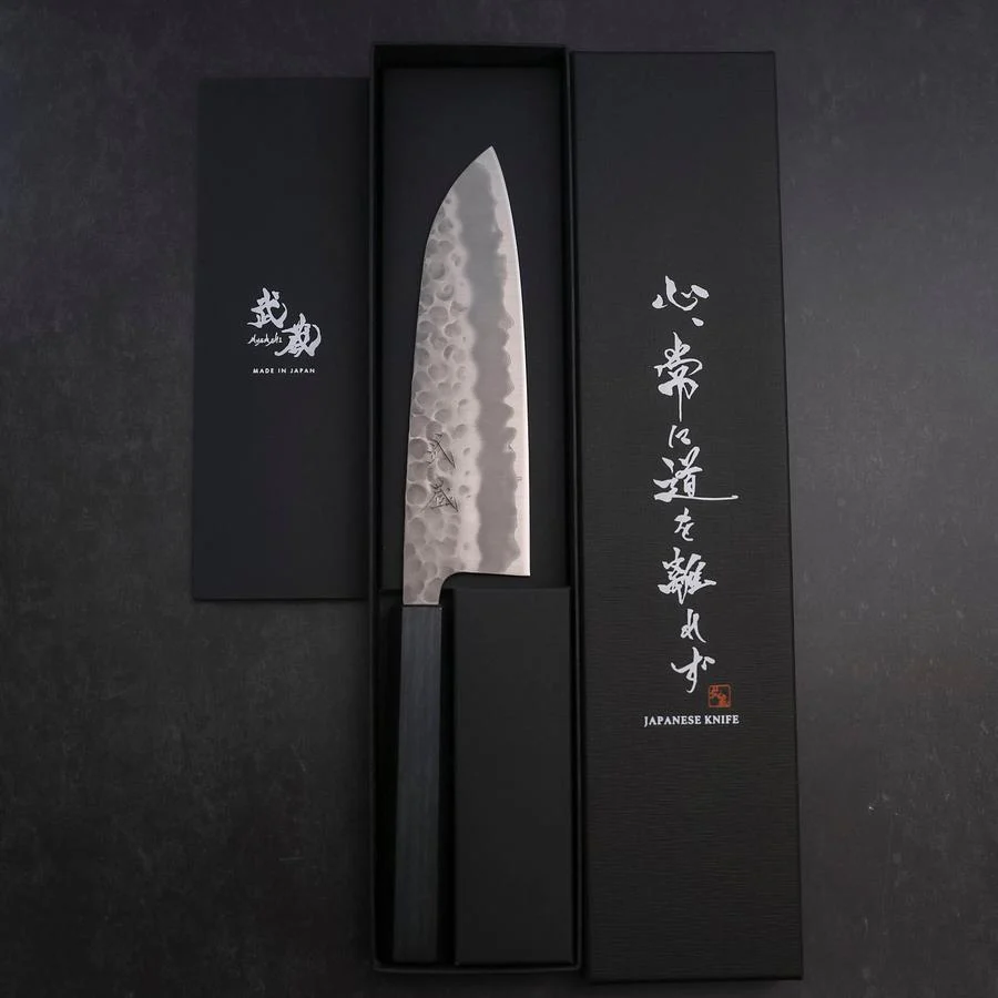 Santoku White Steel #2 Tsuchime Dunkelblauer Urushi Griff 165mm - Image 8